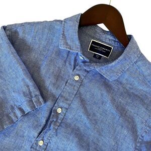Charles Tyrwhitt Mens 100% Linen Button Up Shirt Size L Slim Preppy Resort Beach